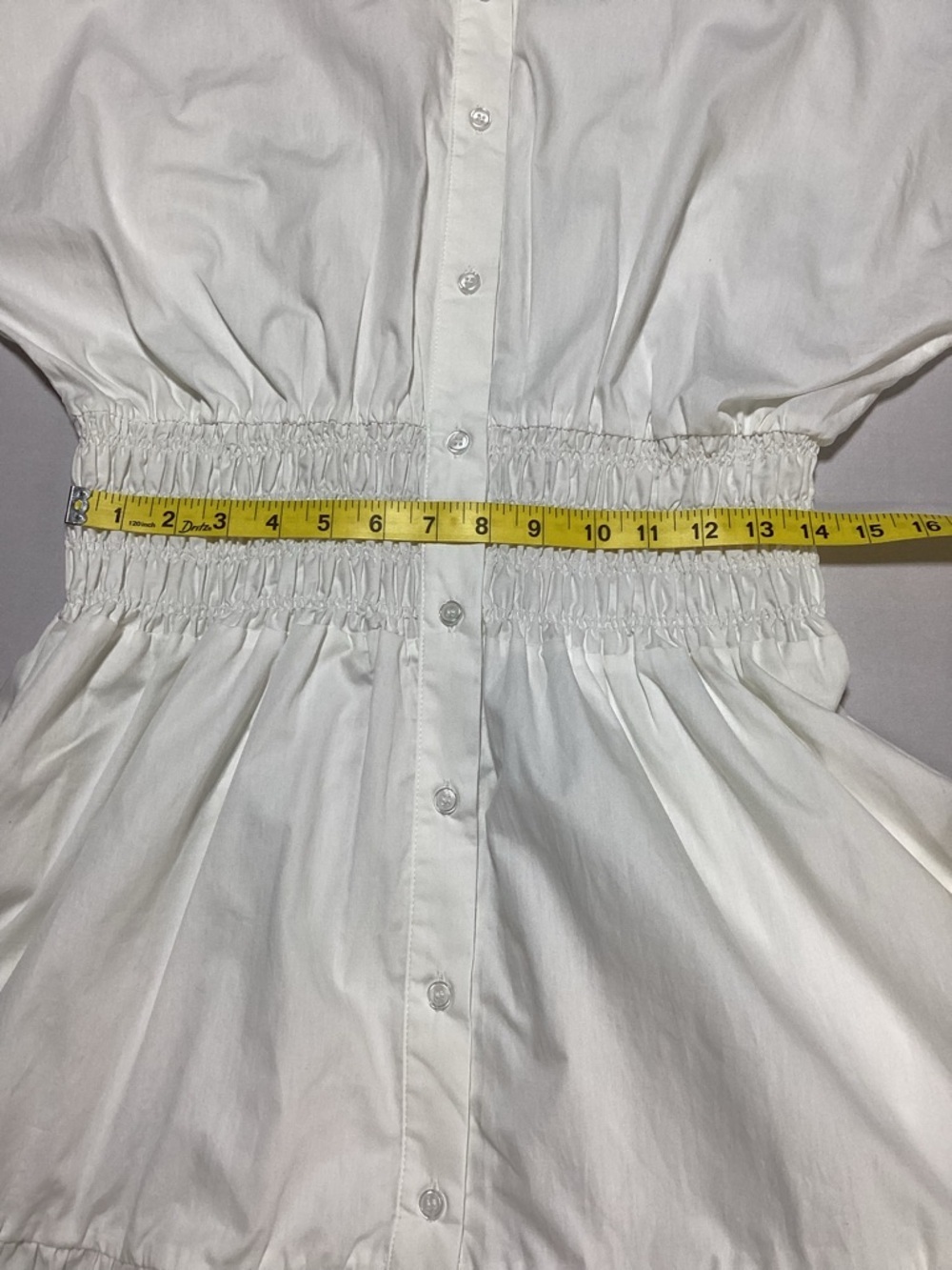 White Short Sleeve Mini Shirt Dress with Smocked Waist - Picture 11 of 12
